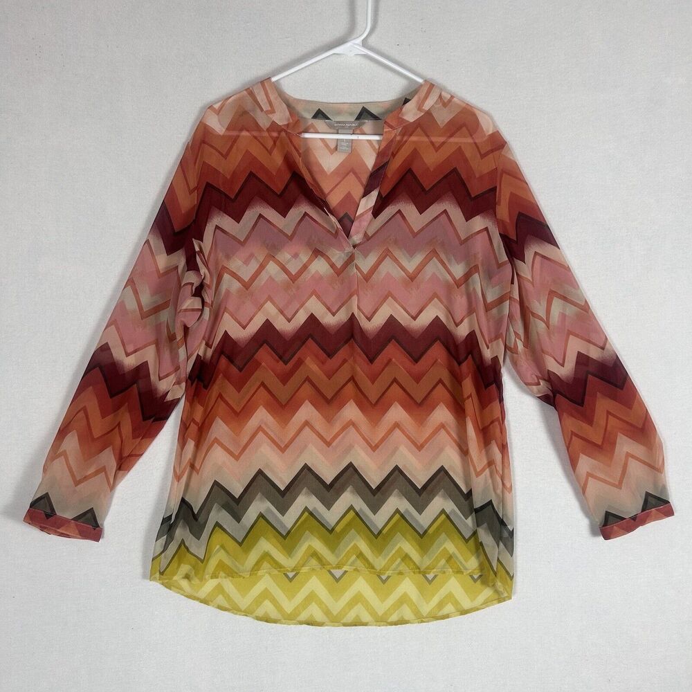 Banana Republic Sheer Blouse Long Sleeve Shirt Top Size Large Geometric Print